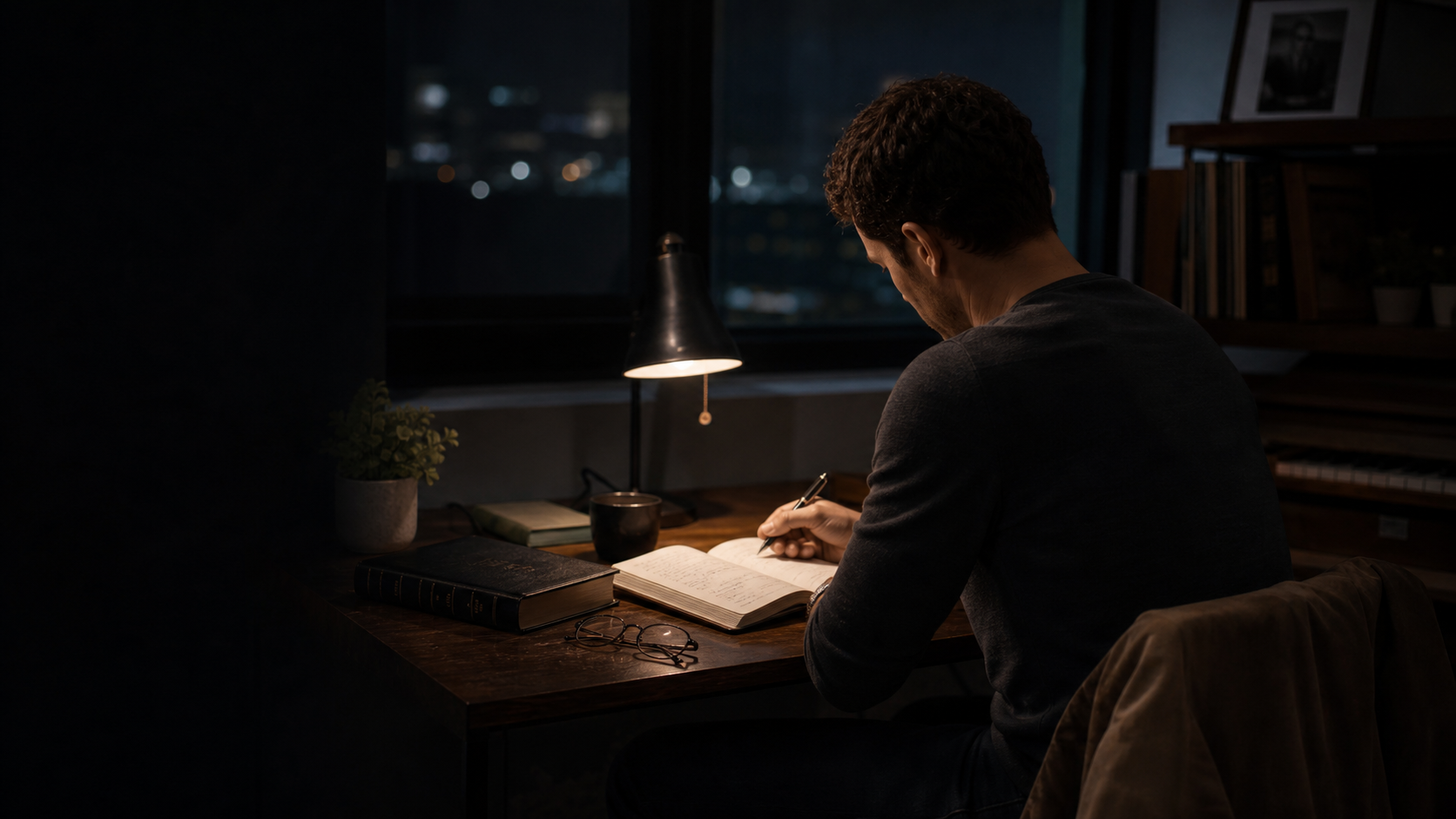 A handwritten reflection in an open journal